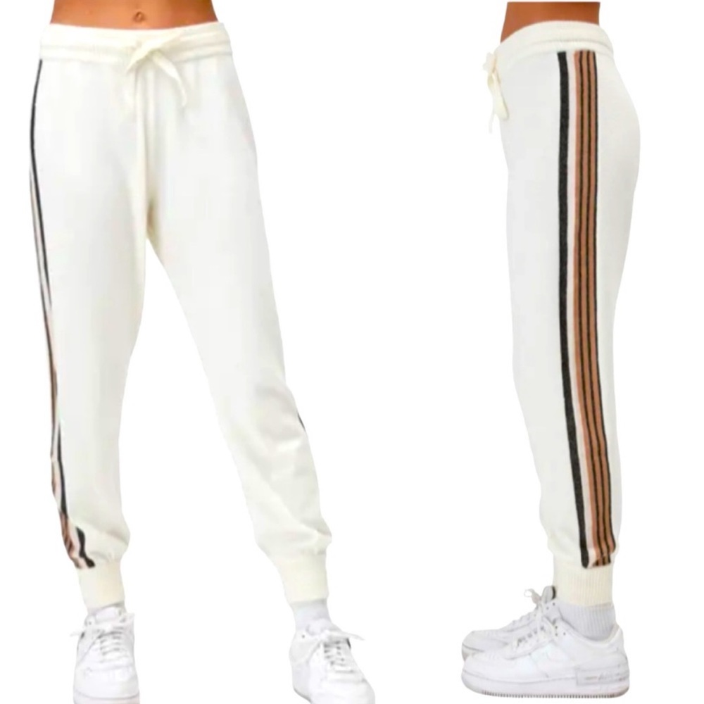 Spiritual Gangster Soft Sweater Knit Metallic Stripe Off White Lounge Joggers